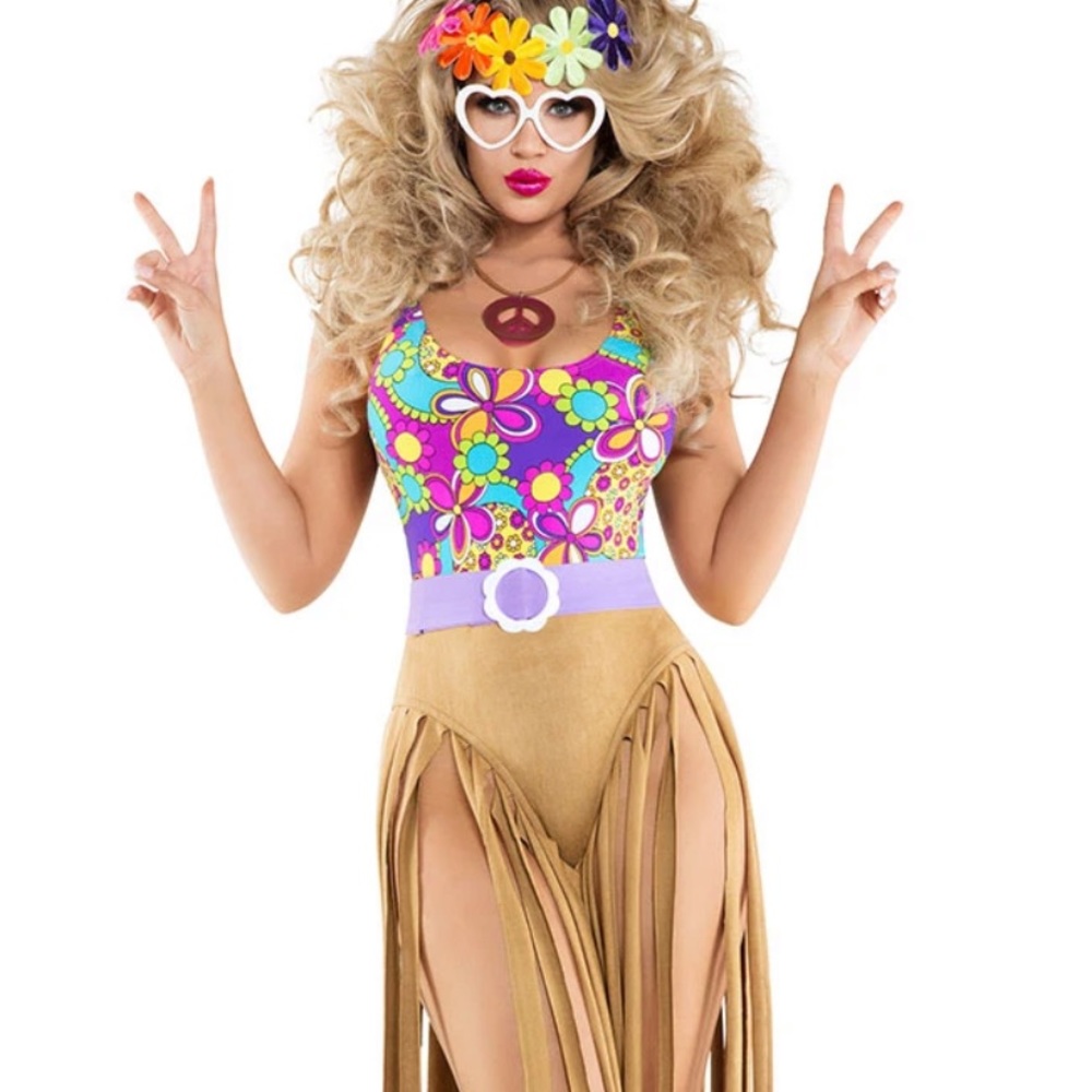 Women’s Retro Floral Fringe Jumpsuit in Multicolor and Tan